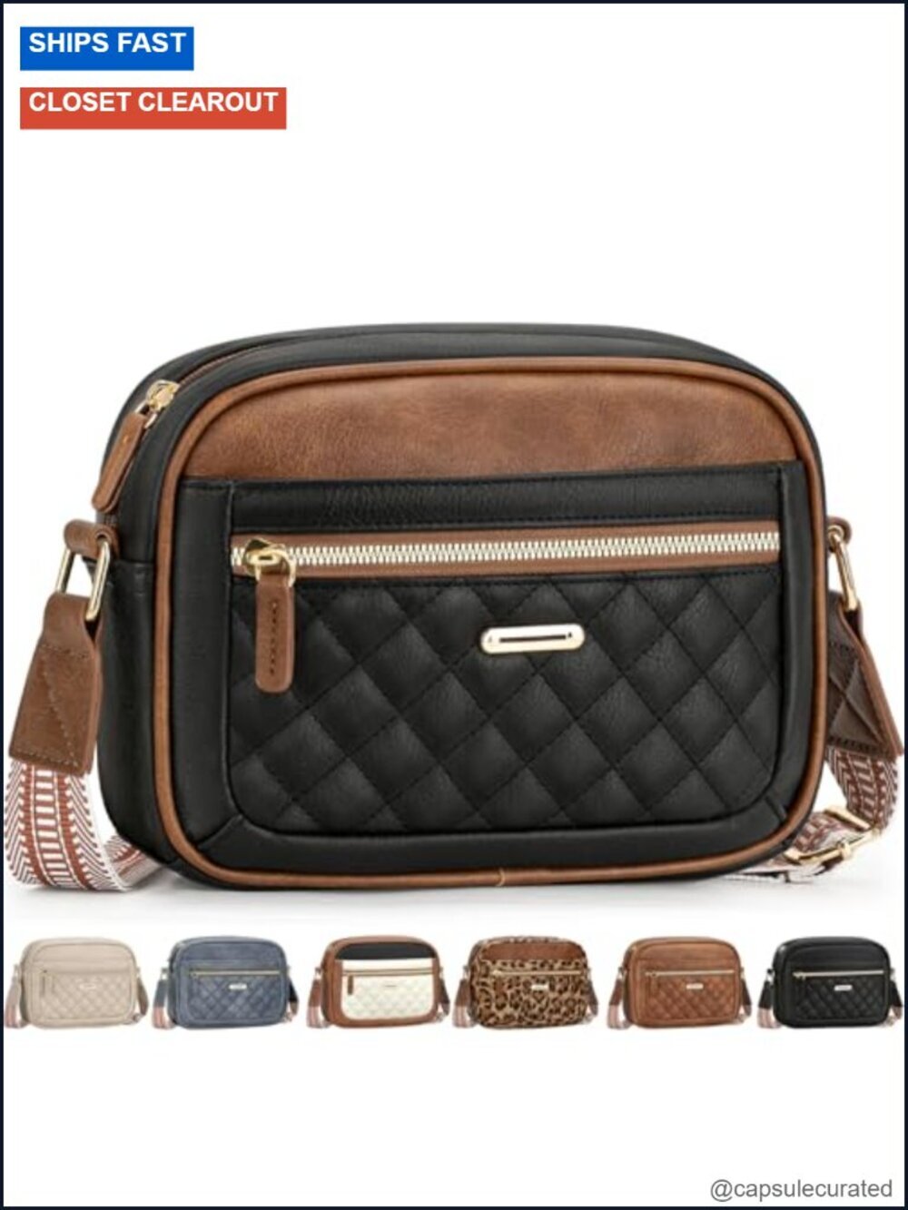 Crossbody Bag with Pockets Adjustable Strap Vegan Leather Quilted Waterproof